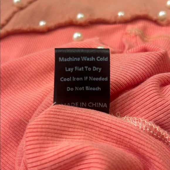 POL Oversize Pearl Embellished Ribbed Top Size Small Watermelon Pink - Picture 8 of 12